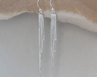 Sterling Silver Cascading Chain Drops Dangly Earrings