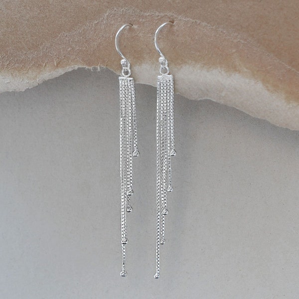 Sterling Silver Cascading Chain Drops Dangly Earrings