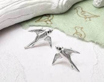 Sterling Silver Swallow Stud Earrings