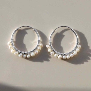 Sterling Silver Pearl Bead Hoop Earrings image 4