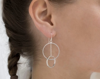 Sterling Silver Dangly Double Circles Earrings
