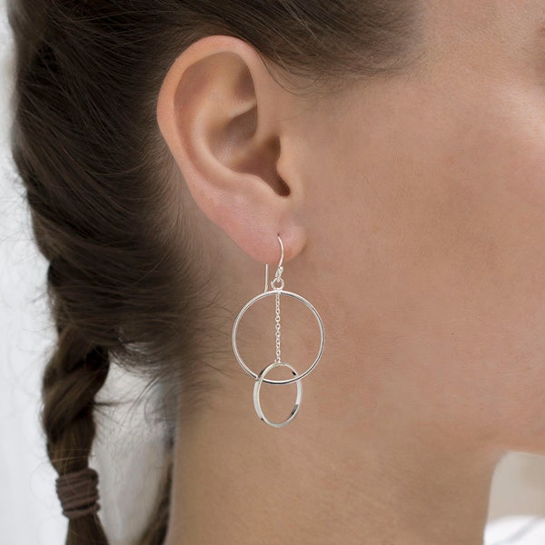 Sterling Silver Dangly Double Circles Earrings