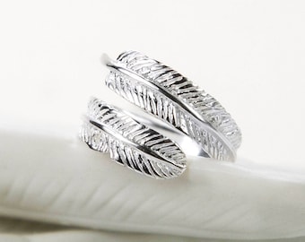 Sterling Silver Adjustable Polished Feather Ring