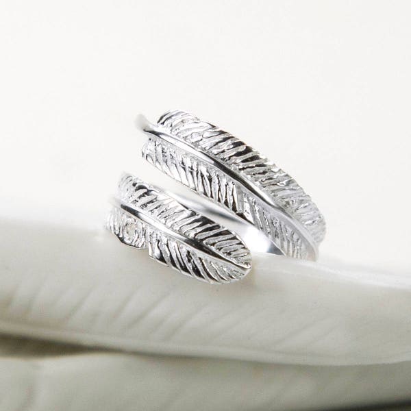 Sterling Silver Adjustable Polished Feather Ring