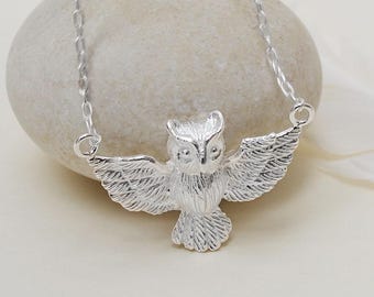Sterling Silver Owl Necklace – Dainty Owl Pendant Necklace – Bird Jewellery Gift – Nature Animal Lover Gift – Silver Owl Charm Necklace