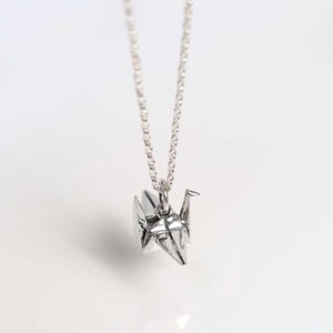 Sterling Silver Polished Origami Crane Necklace