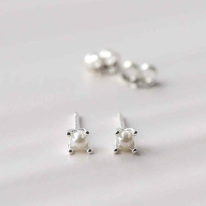 Sterling Silver Tiny Pearl Stud Earrings