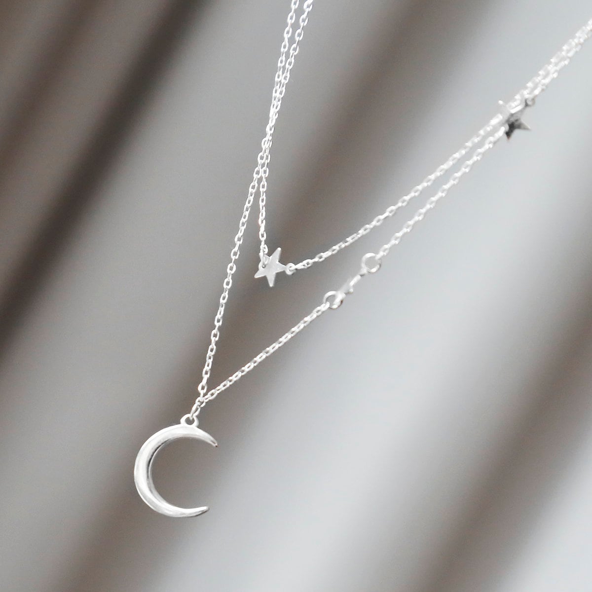 Sterling Silver Moon and Stars Layered Charm Necklace Etsy