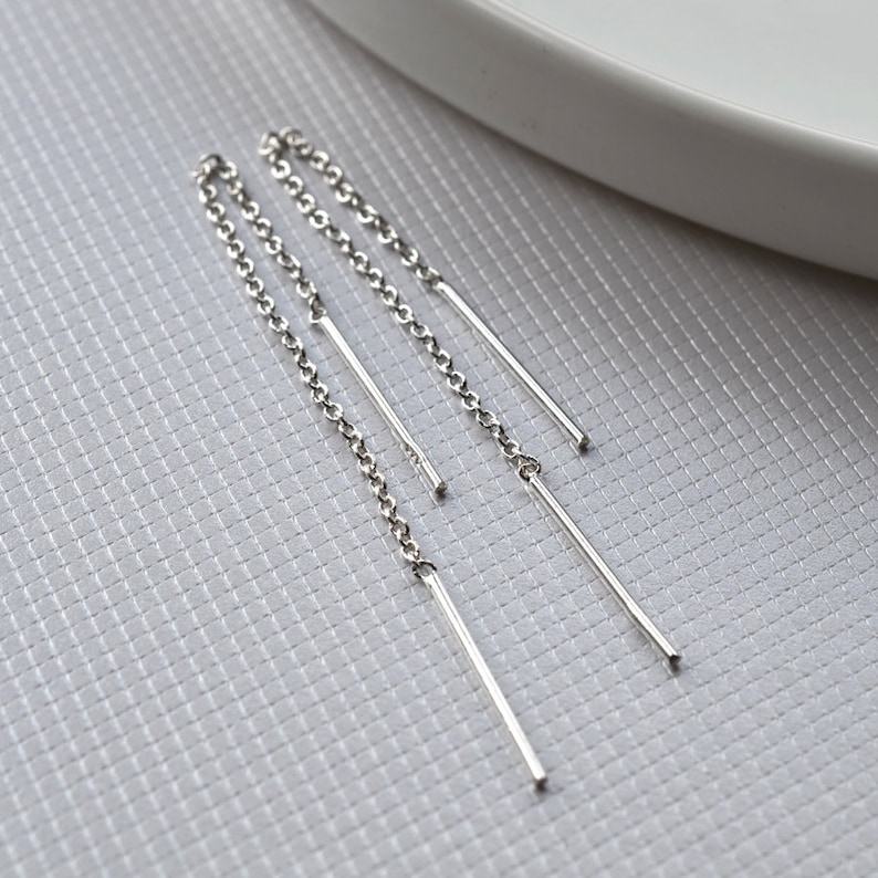 Sterling Silver Trace Threader Chain Earrings Etsy UK
