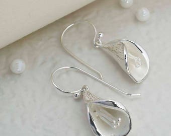 Sterling Silver Calla Lily Dangly Earrings