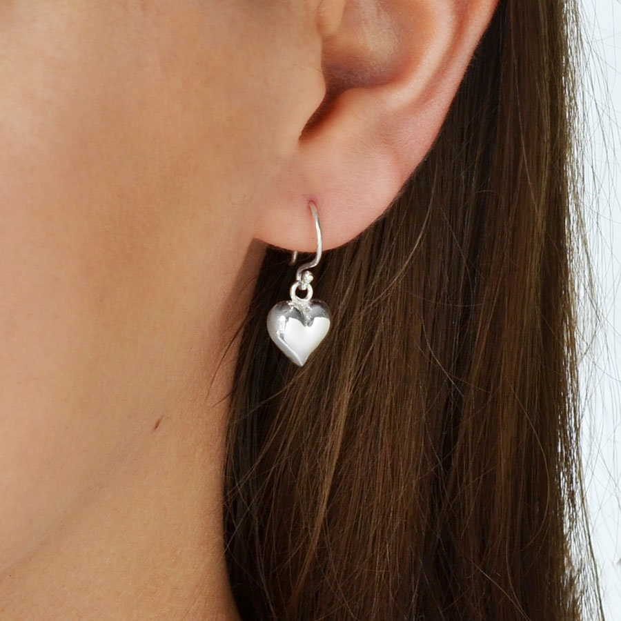 Sterling Silver Dangly Love Heart Earrings - Etsy