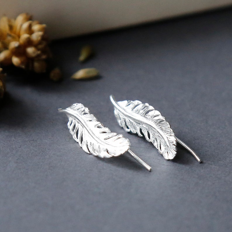 Sterling Silver Feather Ear Climbers image 2