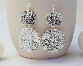 Sterling Silver Dangly Leaf Disc Earrings