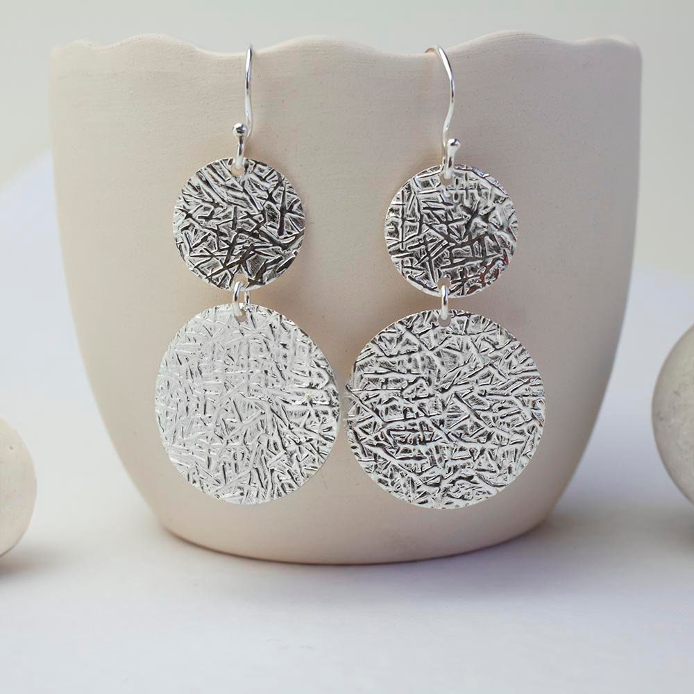 Sterling Silver Dangly Leaf Disc Earrings