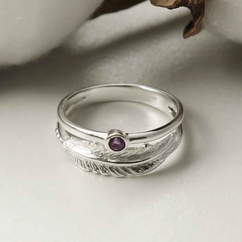 Sterling Silver Gemstone Feather Ring image 5
