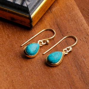 Gold Plated Turquoise Teardrop Earrings