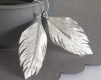 Sterling Silver Angelic Feather Dangly Earrings