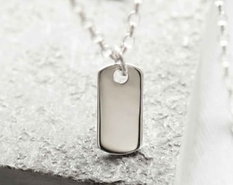 Sterling Silver Small Solid Dog Tag Necklace