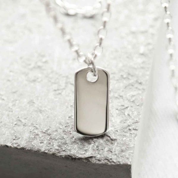 Sterling Silver Small Solid Dog Tag Necklace