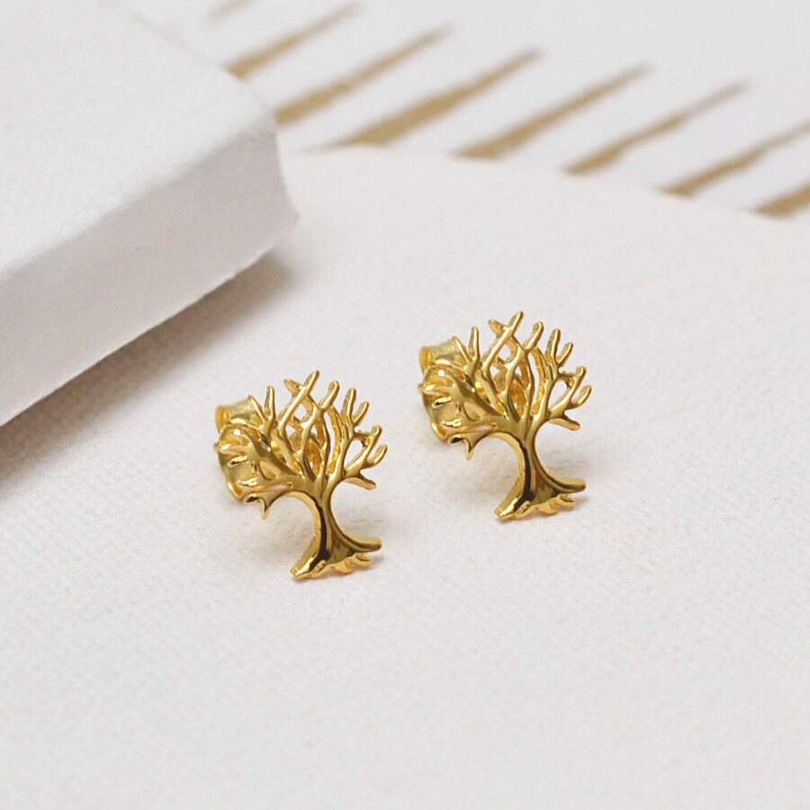 ピアス EOU STUDIO THE TREE EC1SILVER Sterling Silver Gold Plated Tree Stud Earrings - Etsy