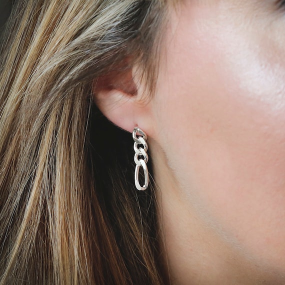Sterling Silver Figaro Chain Earrings Etsy Israel
