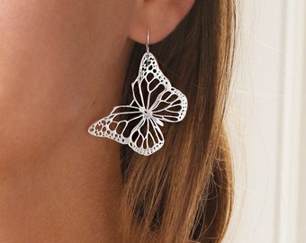 Sterling Silver Monarch Butterfly Dangly Earrings