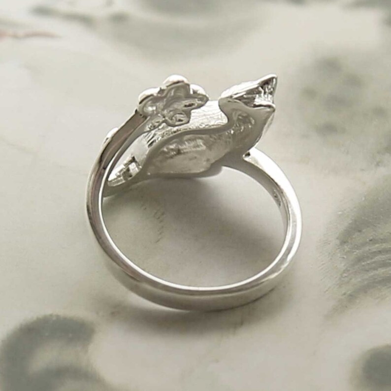 Sterling Silber Katze und Blume verstellbarer Ring Bild 6