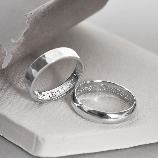 Personalisierte 5mm Sterling Silber geheime Nachricht Ring