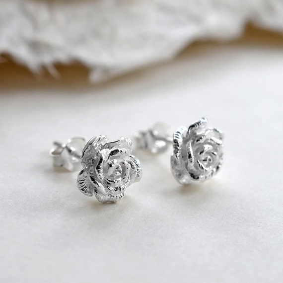 Sterling Silver Classic Rose Stud Earrings Etsy UK