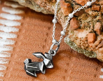 Sterling Silver Oxidised Origami Bunny Necklace