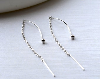 Sterling Silver Wave Threader Chain Earrings