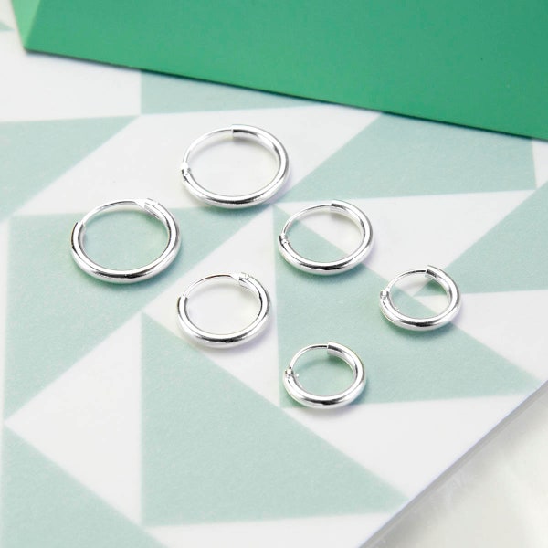 Sterling Silver Set of Three Different Sized Hoop Earrings / 1.8mm thick / 12mm, 14mm and 16mm sleepers / super saver pack