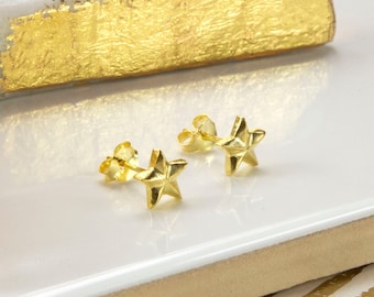 Boucles D'oreilles Clou étoile Plaquées Argent 925 - Unisexe, Avec Zirconium Cubique - Neuf Avec étiquettes