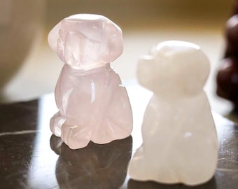 Rose Quartz / Clear Quartz Dog Carving – Carved Gemstone
