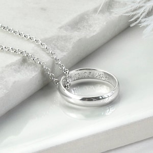 Sterling Silver Polished Secret Message Ring Necklace