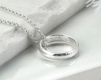 Sterling Silver Polished Secret Message Ring Necklace