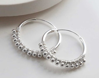 Sterling Silver Twelve Ball Detail Hoops