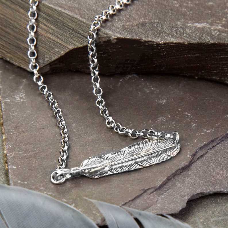 Sterling Silver Oxidised Feather Necklace image 1