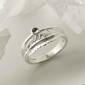 Sterling Silver Gemstone Feather Ring