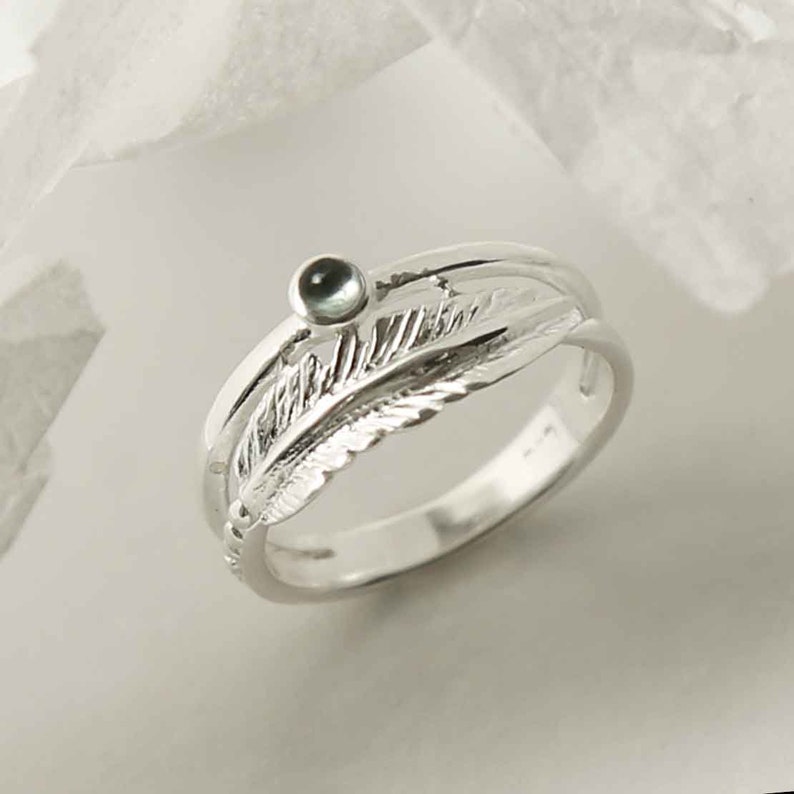 Sterling Silver Gemstone Feather Ring image 1