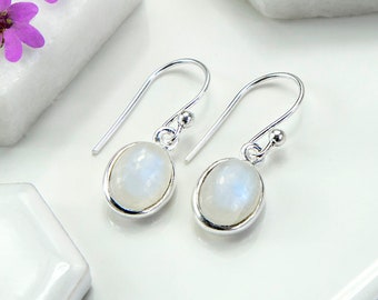 Sterling Silver Dangly Moonstone Oval Earrings