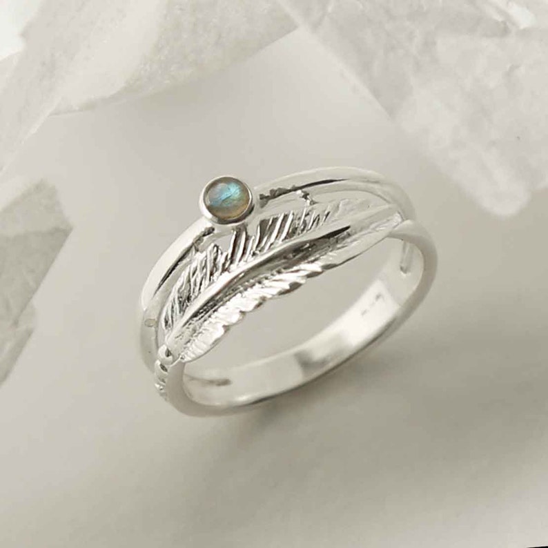 Sterling Silver Gemstone Feather Ring image 7
