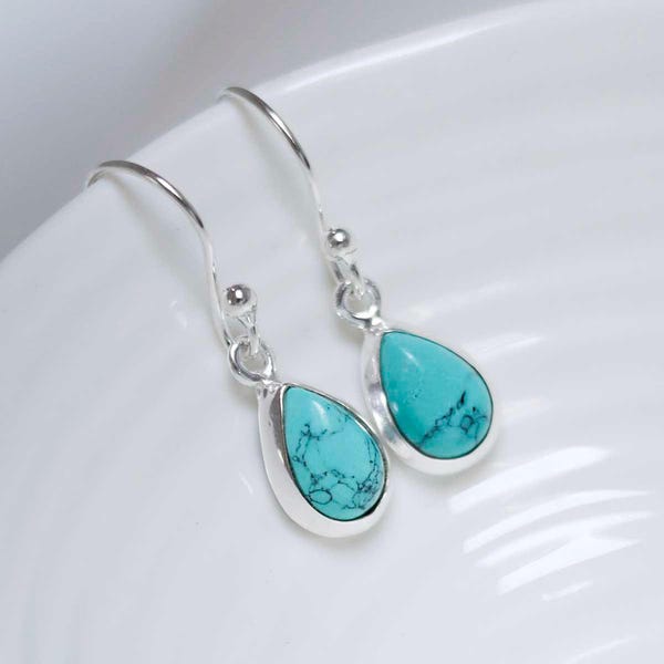 Sterling Silver Dangly Turquoise Teardrop Earrings