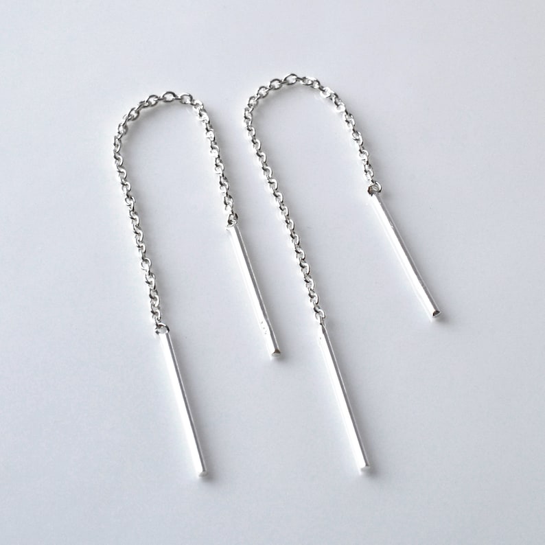 Sterling Silver Trace Threader Chain Earrings Etsy UK