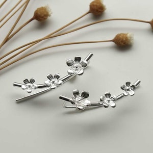 Sterling Silver Triple Flower Ear Climbers