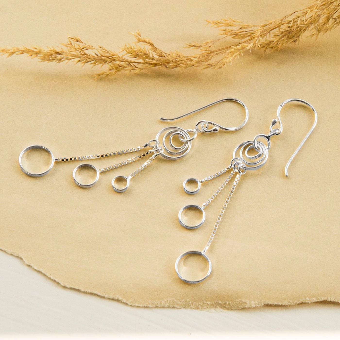 Delicate Rings Silver Sterling Silver Dangly Delicate Rings Earrings - Etsy