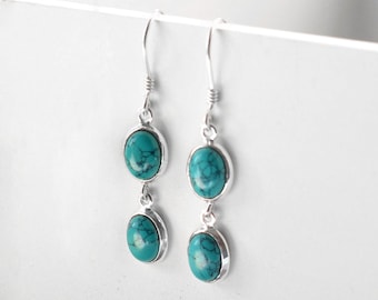 Sterling Silver Double Turquoise Dangly Oval Earrings