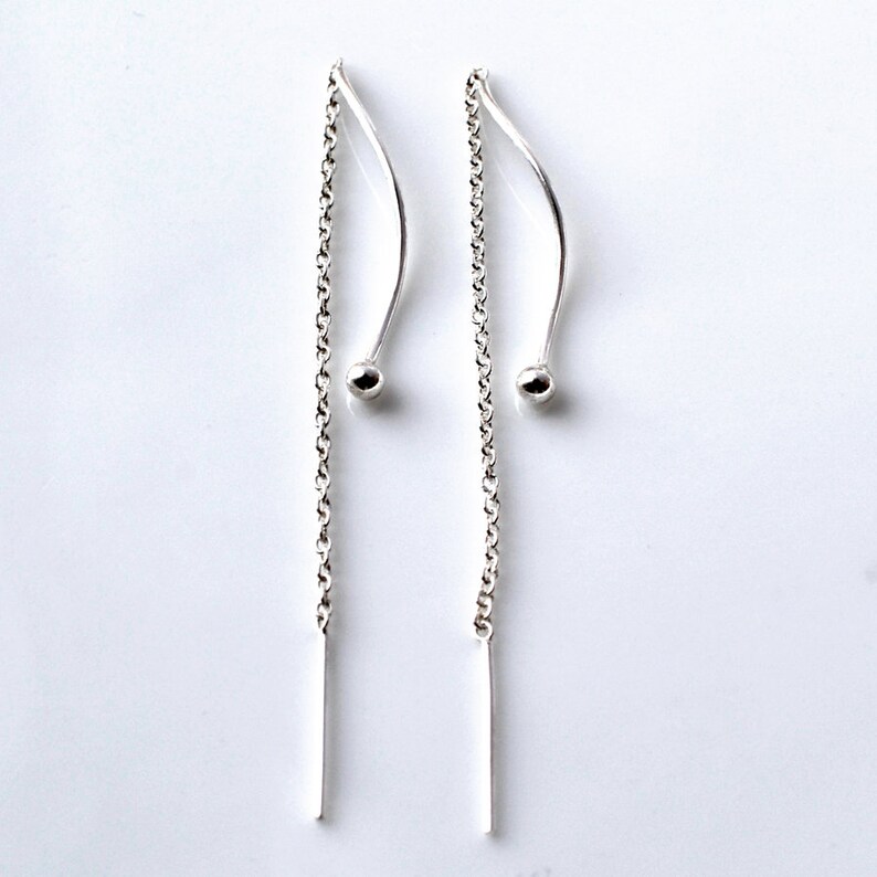 Sterling Silver Wave Threader Chain Earrings Etsy UK