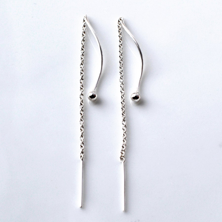 Sterling Silver Wave Threader Chain Earrings - Etsy UK