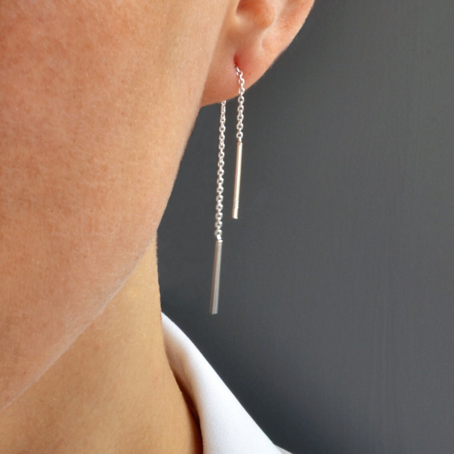 925 Sterling Silver Ear Wire Threader Ball Dangle Earrings - C811KOM7UIB